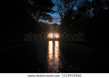Similar – Image, Stock Photo Country road at night Headlights
