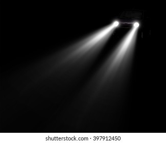 Headlights Ray Beam Of Car In The Dark