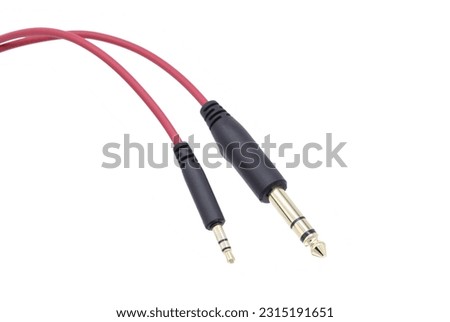 Headphone jack with red wire on transparent background	

