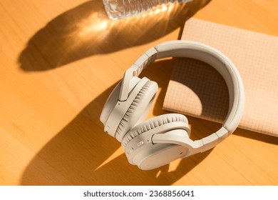 Headphone on the table with shadow 