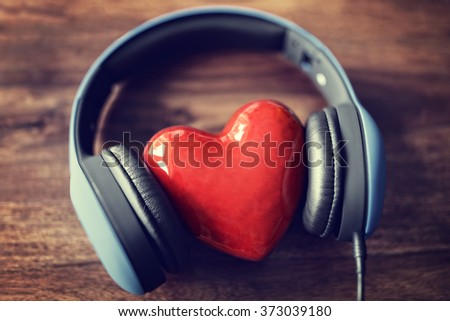 Headphones and heart concept for love listening to music