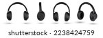 Headphones isolate on white. Wireless headphones in black, high quality, isolated on a white background, for advertising or product catalog. Set of headphones from different angles