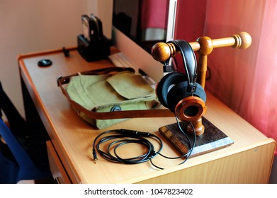 Headphones on the table.