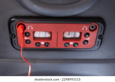 Headphones in a tourist bus, close-up, city sightseeing bus, Headphones built into the seat, audio guide, close-up