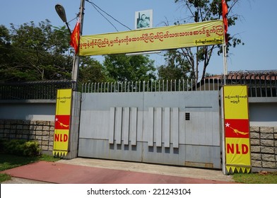 Headquarters Of Aung San Suu Kyi's National League For Democracy In Yangon, Myanmar. Circa March 2014