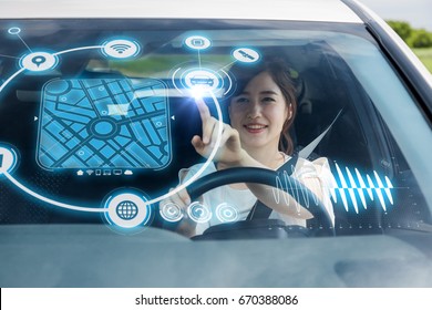 Heads Up Display (HUD) Of Vehicle. Graphical User Interface (GUI). Futuristic Car. Automotive Technology.