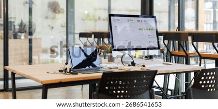 Headset and customer support equipment at call center service.

