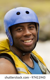 Headshot Black Man Kayak Grown Male Wear Representative Water Sport Outfit Headshot Black Man Kayak Ship Color Sport Rafting Water White Team Flow Hazard Jacket Energetic Adventure Challenge Teamwork