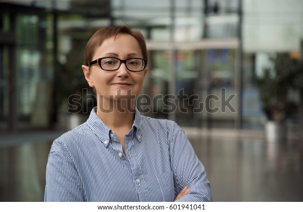 Headshot Business Woman Office Background Portrait Stock Photo