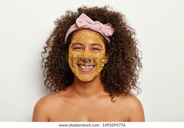Headshot Cheerful African American Lady Applies Stock Photo Edit