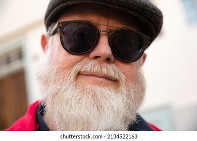 Headshot From Friendly Male Man With Big White Beard