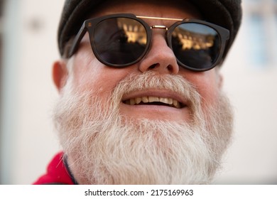 Headshot From Friendly Male Man With Big White Beard