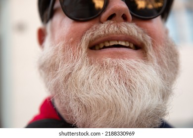 Headshot From Friendly Male Man With Big White Beard