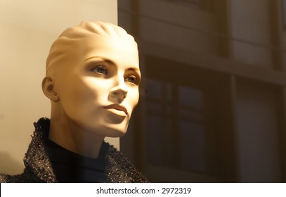 Headshot Of A Generic Mannequin. Background Slightly Textured, Not Noise.