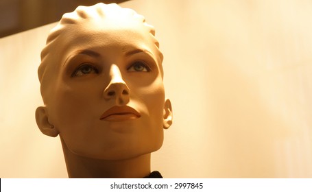 Headshot Of A Generic Mannequin. Background Slightly Textured, Not Noise.