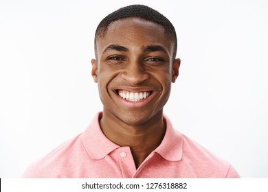 Headshot Of Happy Successful And Delighted Young African American Male Student Smiling Broadly With Joy And Delight Showing Perfect White Teeth, Enjoying Life, Feeling Uplifted And Satisfied