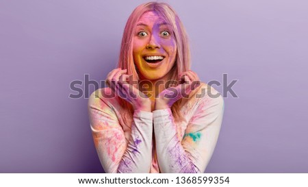 Similar – Image, Stock Photo Young happy woman drinking a milkshake