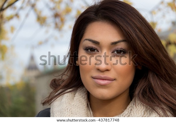 Headshot Portrait Attractive Fresh Latino Woman Stock Photo (Edit Now