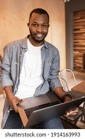 Headshot Portrait Smiling African American Business Man Making Video Call, Looking At Camera, Confident Positive Young Trainer Leading A Remote Lesson, Businessman Participating In Online Conference.