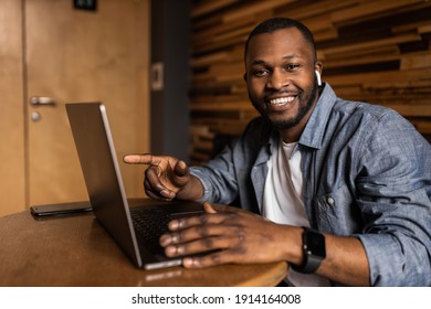 Headshot Portrait Smiling African American Business Man Making Video Call, Looking At Camera, Confident Positive Young Trainer Leading A Remote Lesson, Businessman Participating In Online Conference.