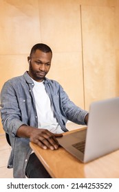 Headshot Portrait Smiling African American Business Man Making Video Call, Looking At Camera, Confident Positive Young Trainer Leading A Remote Lesson, Businessman Participating In Online Conference