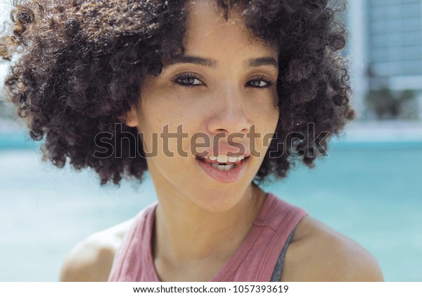 Headshot Pretty Black Girl Short Curls People Stock Image