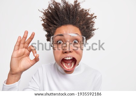 Similar – Image, Stock Photo funny face, white teeth