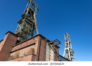 Headstocks of clipstone colliery No 1, is 67m and headstock No 2, is 65.5m high, photographed with not a cloud in the sky