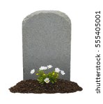 Headstone and Flowers with Copy Space Isolated on White Background.