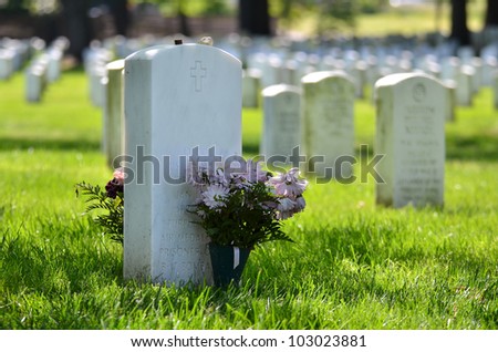 Headstones in Arlington National Cemetery - Washington DC United States