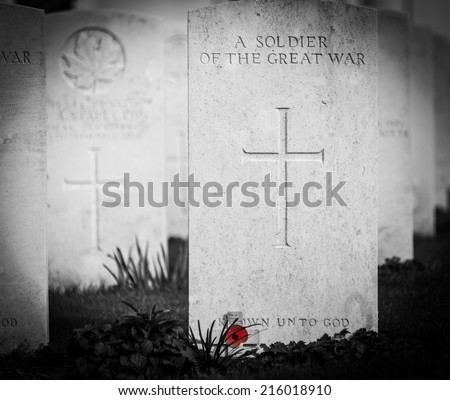 Headstones of Unknown Soldiers of World War One at Tyne Cot cemetery, Belgium