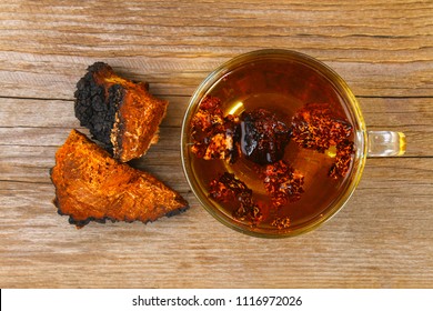 Healing tea from birch mushroom chaga is used in folk medicine.