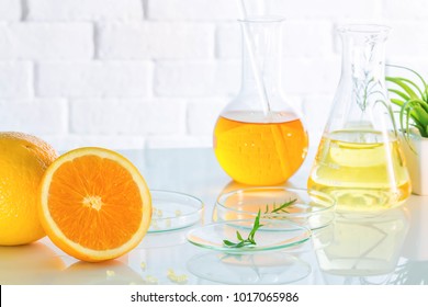 Health and Beauty background Citrus essential, research and sample natural organic concept in vitamin c , beauty care aroma therapy.