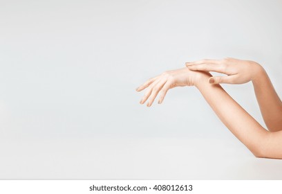Health And Beauty Concept - Close Up Of Female Soft Skin Hands