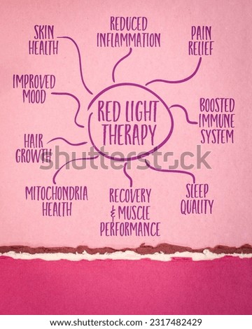 health benefits of red light therapy - mind map sketch on art paper, health and medical infographics