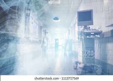 Health care concept with ECG and x-ray image on the background of medical staff in the hospital corridor. - Powered by Shutterstock