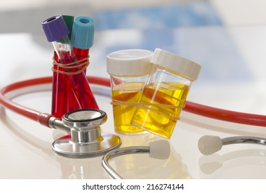 health care  and medicine symbol  - Urine Sample and Blood Test 