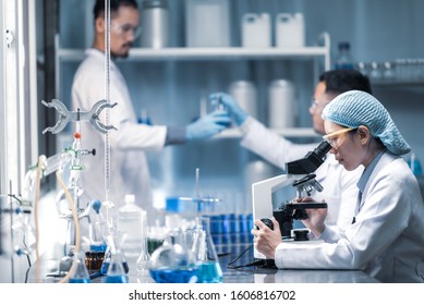 Health Care Researchers Working In Life Science Laboratory, Study For Making Vaccine To Protection A Coronavirus COVID-19