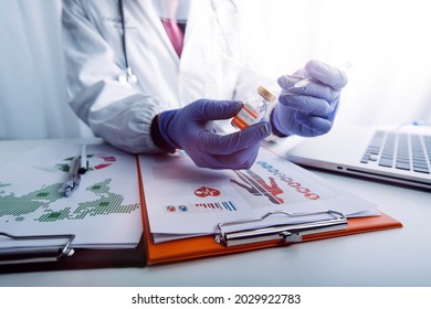 Health Care Researchers Working In Life Science Laboratory And Analyzing Microscope Slides In Research Lab. New Epidemic Corona Virus. Corona Virus Outbreaking.