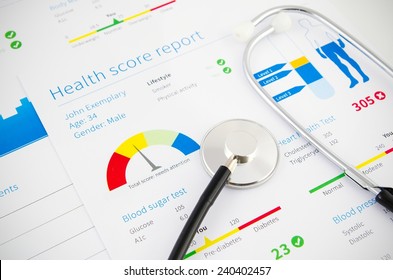 Health Condition Score Report. Stethoscope On Medical Background.