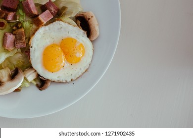 Health Eating Double Egg Yolk With Salad