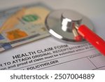 Health insurance accident claim form with stethoscope, Medical concept.