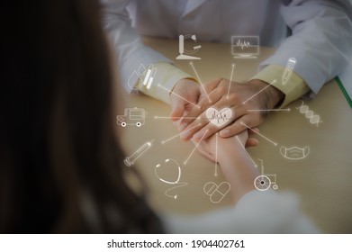 Health Insurance Concept, Health Care Hope Hand Of Doctor And Patient, Doctors Holding The Patient's Hands To Provide Encouragement And Advice On Mental Health