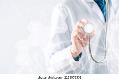 Health insurance concept. Doctor in a white coat uniform healthcare medical icon, health and access to welfare health concept. - Powered by Shutterstock