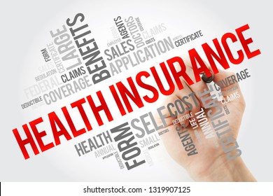 Health Insurance Word Cloud Collage With Marker, Healthcare Concept Background