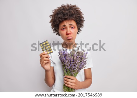 Image, Stock Photo lavender bouquet and red ribbon