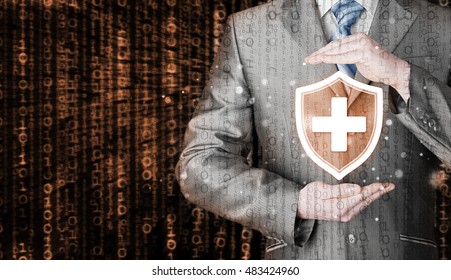 Health Protection And Insurance. Medical Healthcare. Business In Health Safety. Matrix Background.