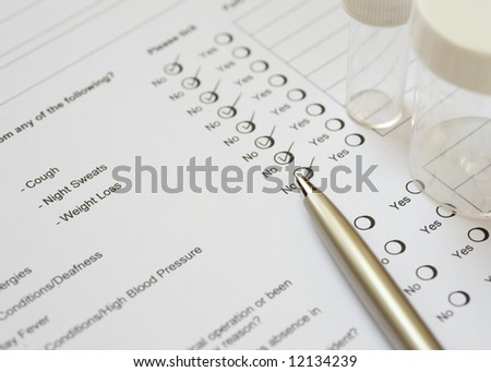 health questionnaire pen sample bottles stock photo edit now