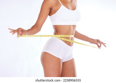 Woman Measuring Tape Lose Weight Health Diet Waist Size Isolated