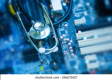 Health And Technology - Stethoscope On Circuit Boards